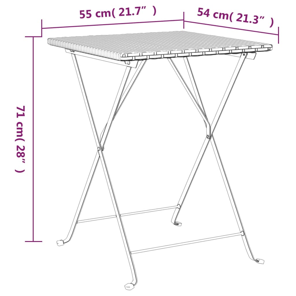 Table de bistrot pliante Marron 55x54x71 cm Résine tressée