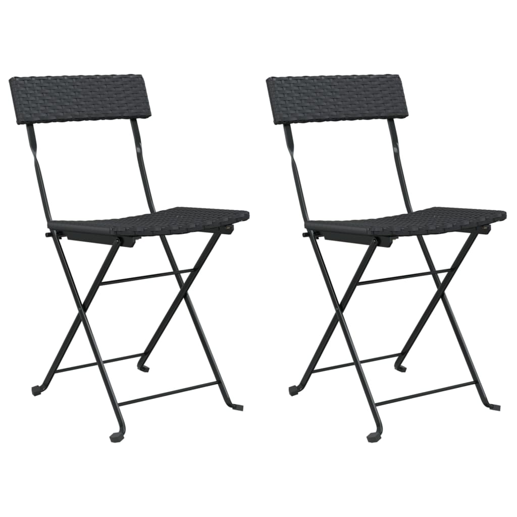 Chaises de bistrot pliantes lot de 2 Noir Résine tressée acier