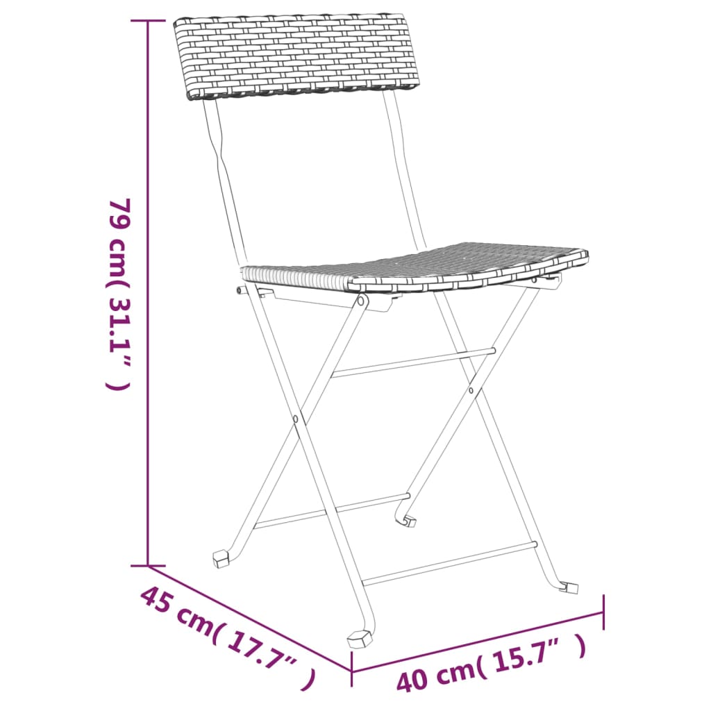 Chaises de bistrot pliantes lot de 2 Noir Résine tressée acier