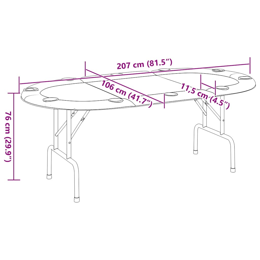 Klappbarer Pokertisch für 10 Spieler, Grün, 206 x 106 x 75 cm