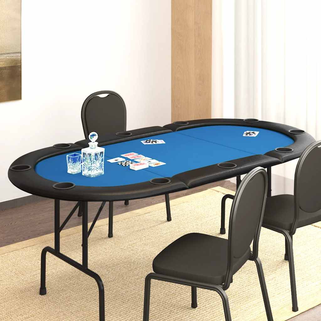 Klappbarer Pokertisch für 10 Spieler, Blau, 206 x 106 x 75 cm