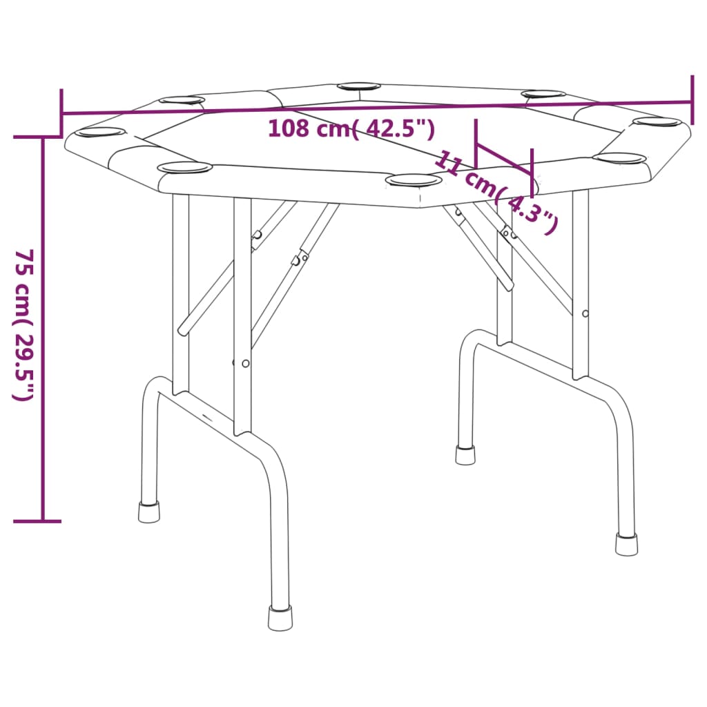 Table de poker pliable 8 joueurs Vert 108x108x75 cm