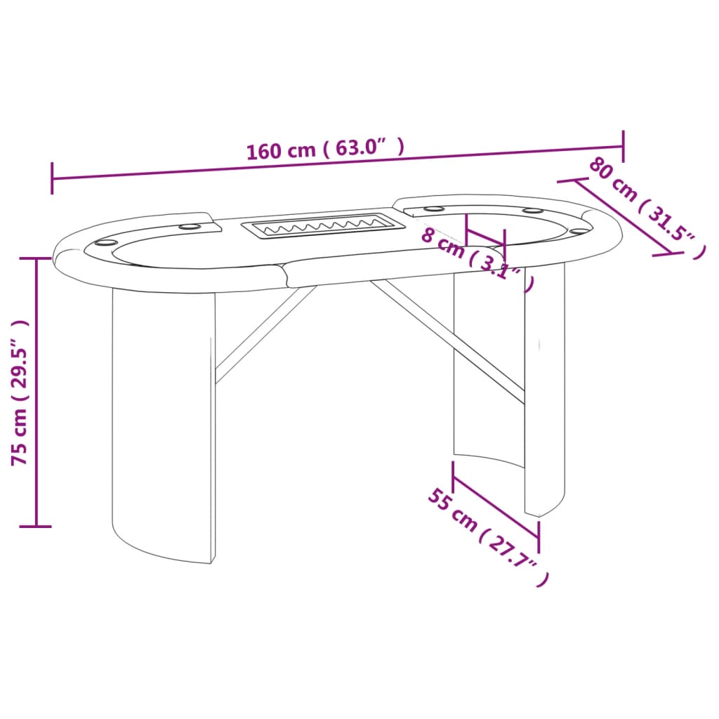 Table de poker 8 joueurs avec plateau à jetons Vert 160x80x75cm