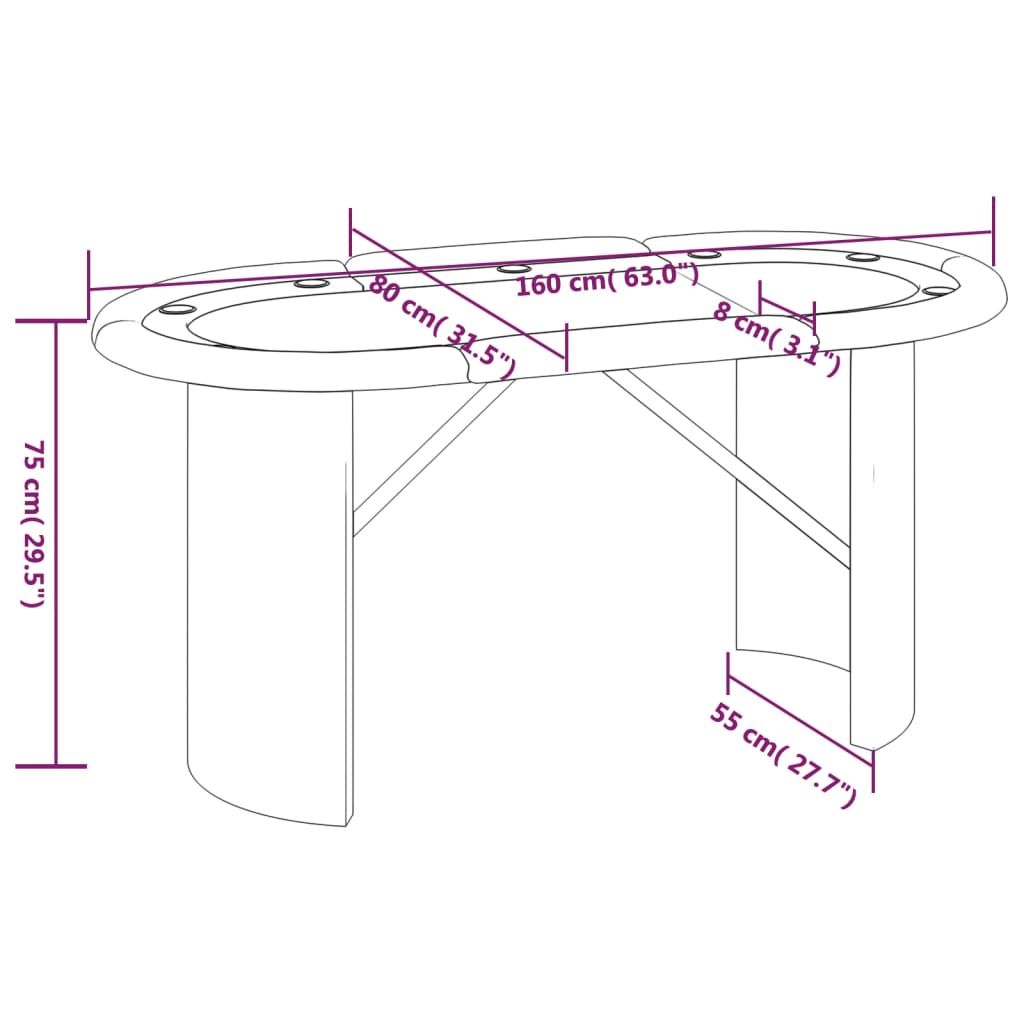 Table de poker 10 joueurs Vert 160x80x75 cm