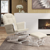 Chaise berçante avec repose-pied Blanc crème Tissu