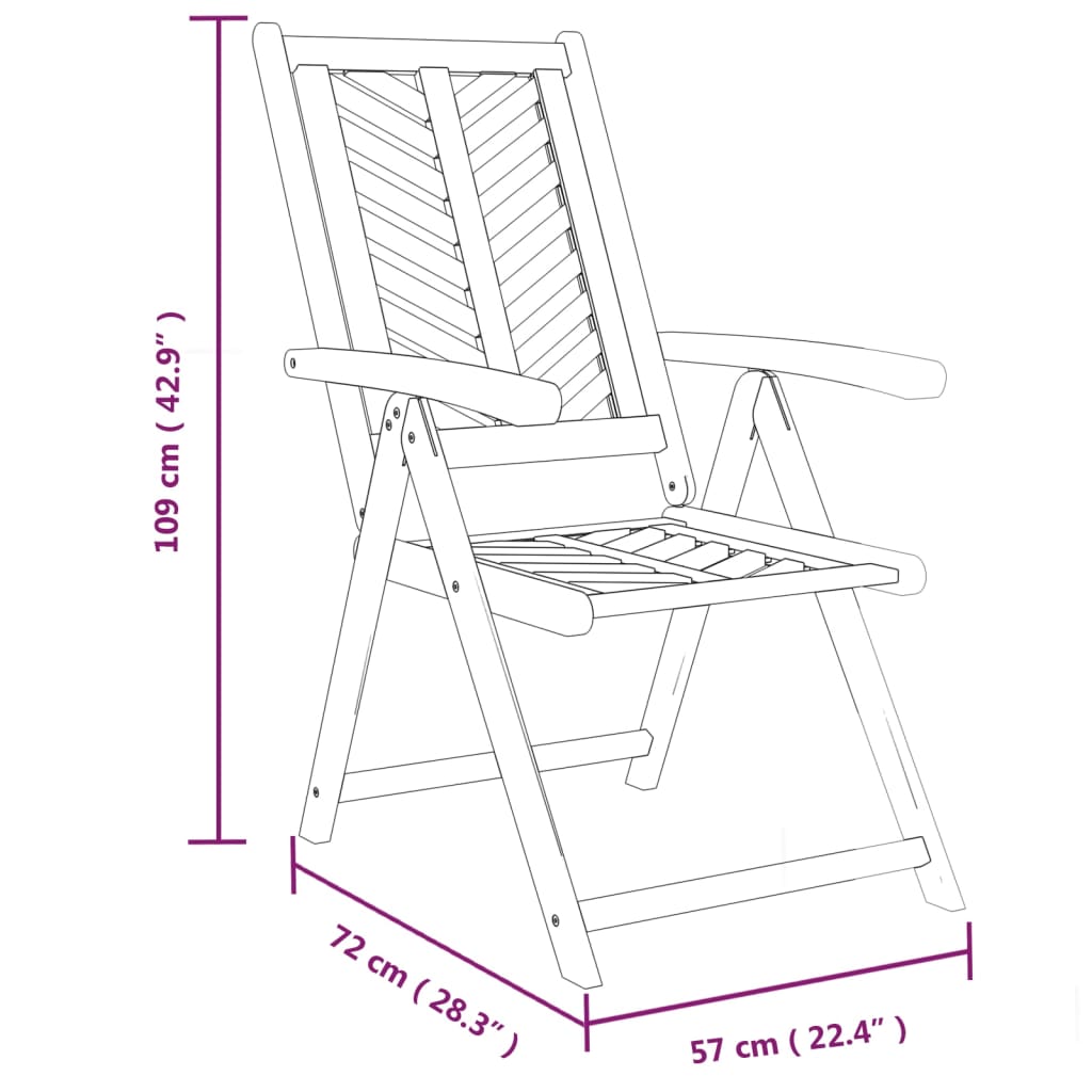 Chaises de jardin inclinables lot de 3 bois massif d'acacia