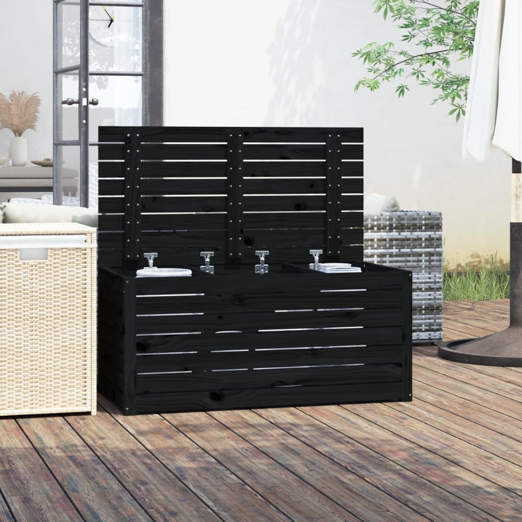 Schwarze Gartenbox 101x50,5x46,5 cm aus massivem Kiefernholz