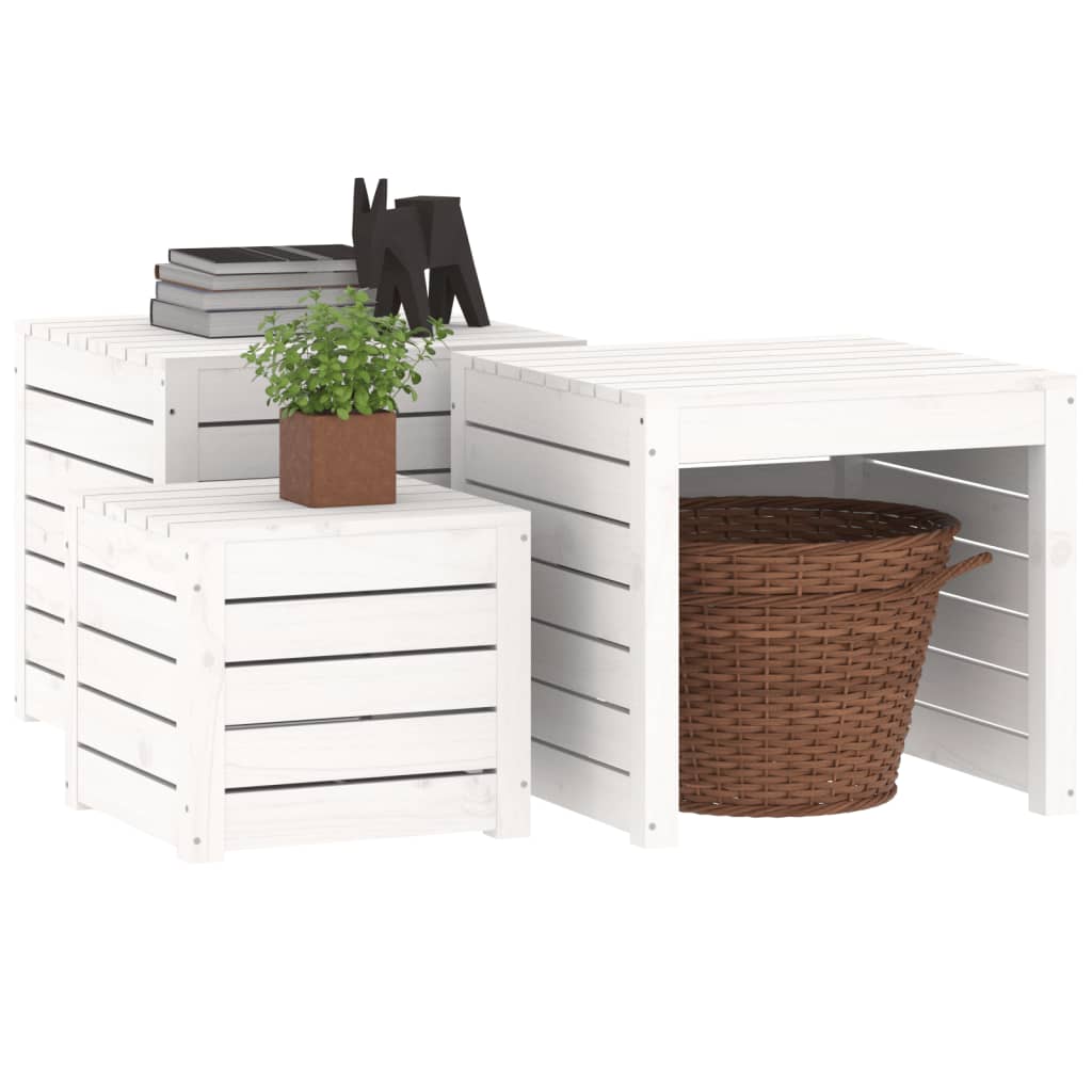 Garden box set 3 pcs white solid pine wood