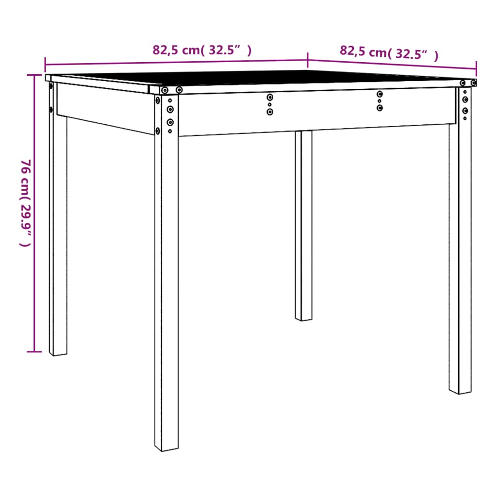 Table de jardin noir 82,5x82,5x76 cm bois massif de pin