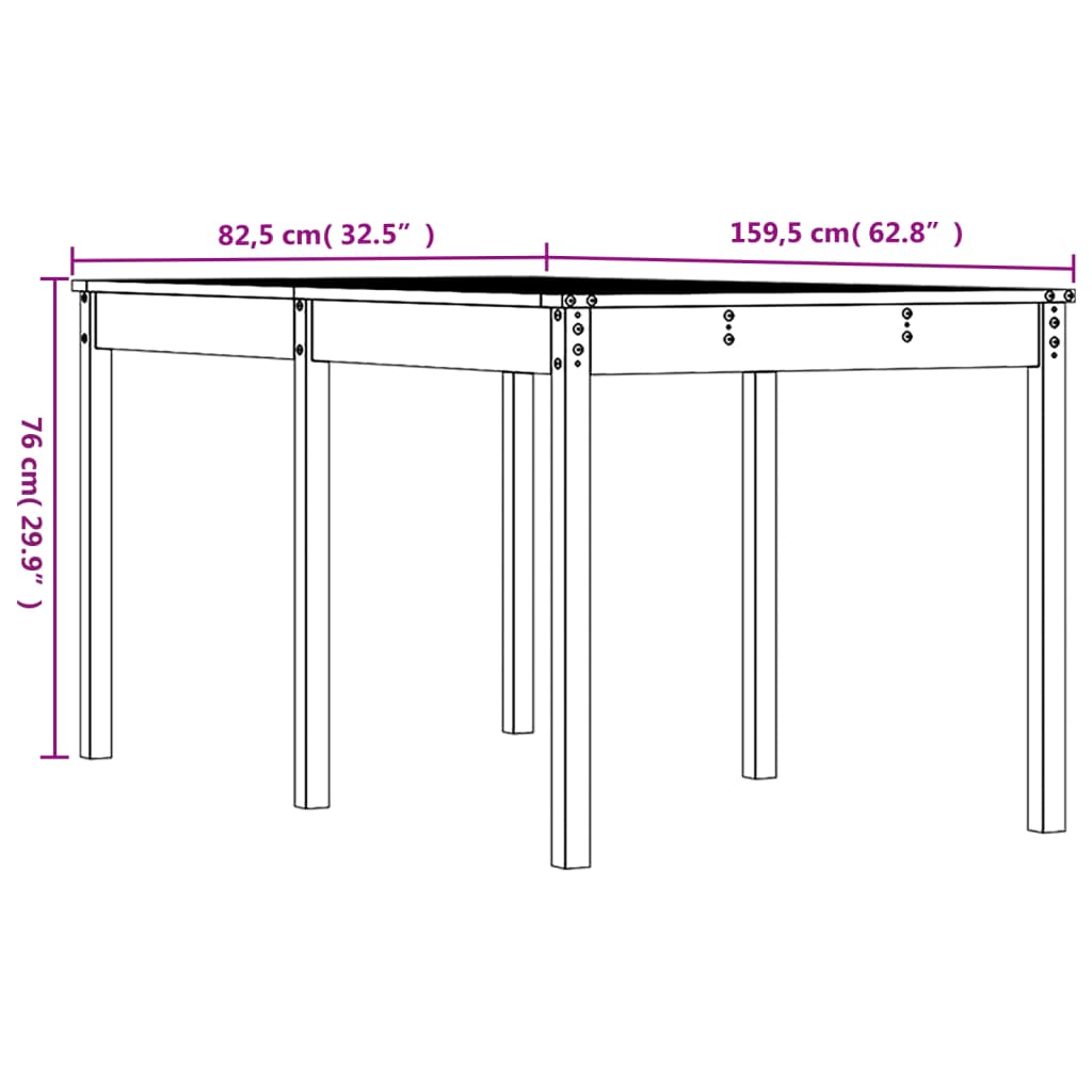 Table de jardin 159,5x82,5x76 cm bois massif de pin