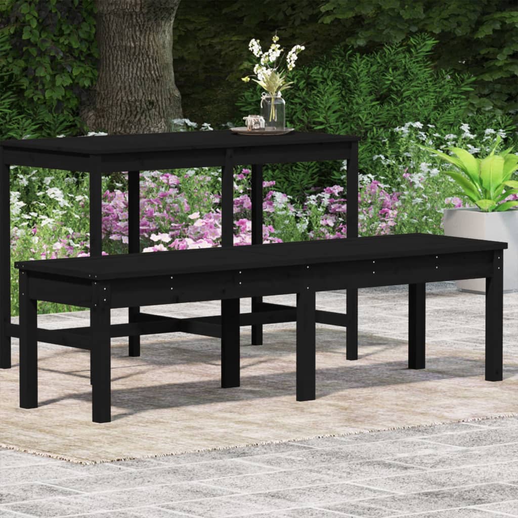 Banc de jardin à 2 places noir 159,5x44x45cm bois massif de pin