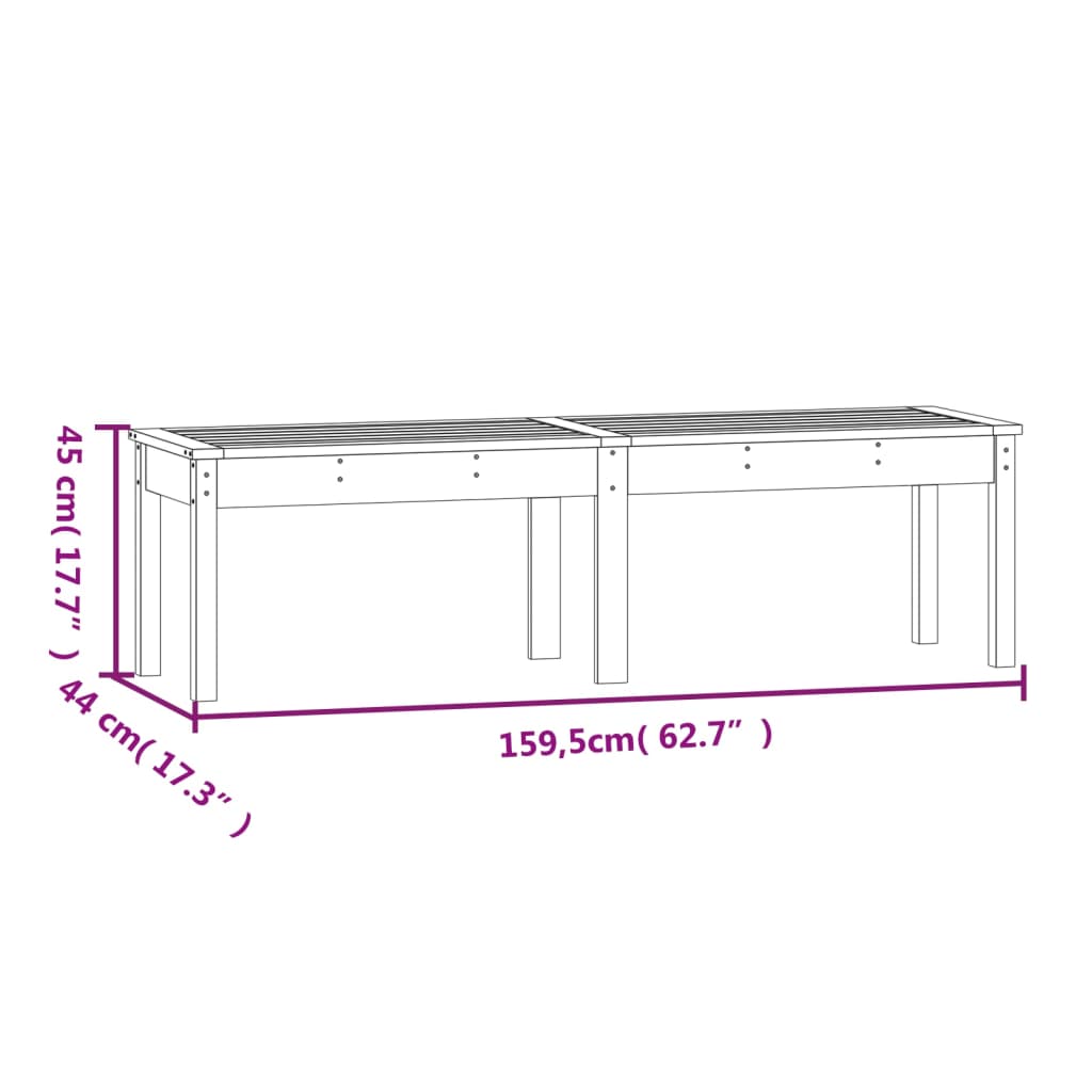 Banc de jardin à 2 places noir 159,5x44x45cm bois massif de pin