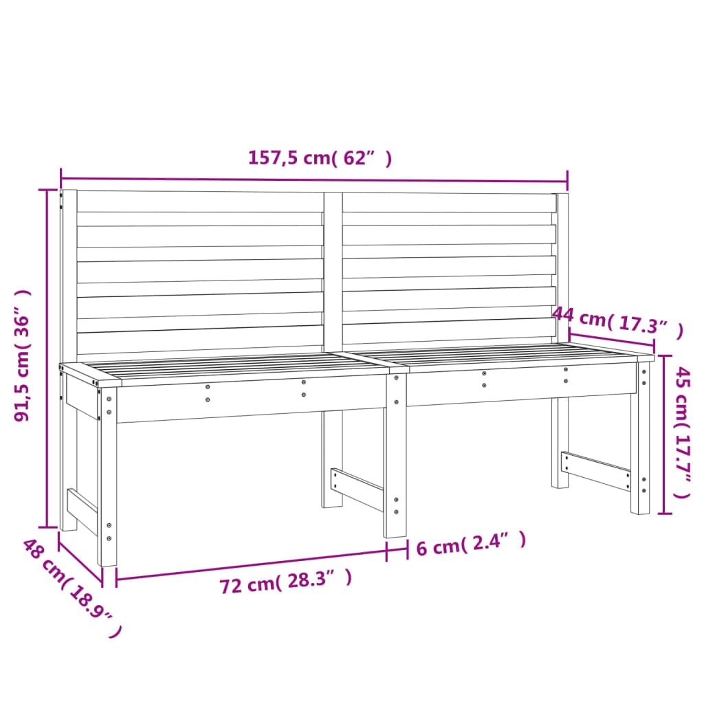 Banc de jardin blanc 157,5 cm bois massif de pin