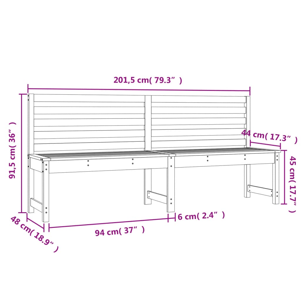 Banc de jardin 201,5 cm bois massif de pin