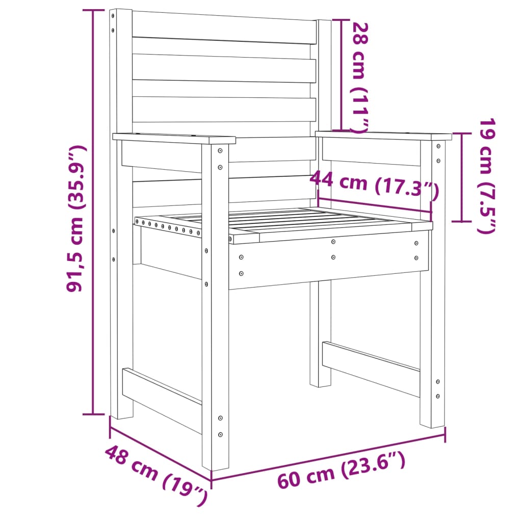 Chaises de jardin lot de 2 60x48x91 cm bois massif de pin