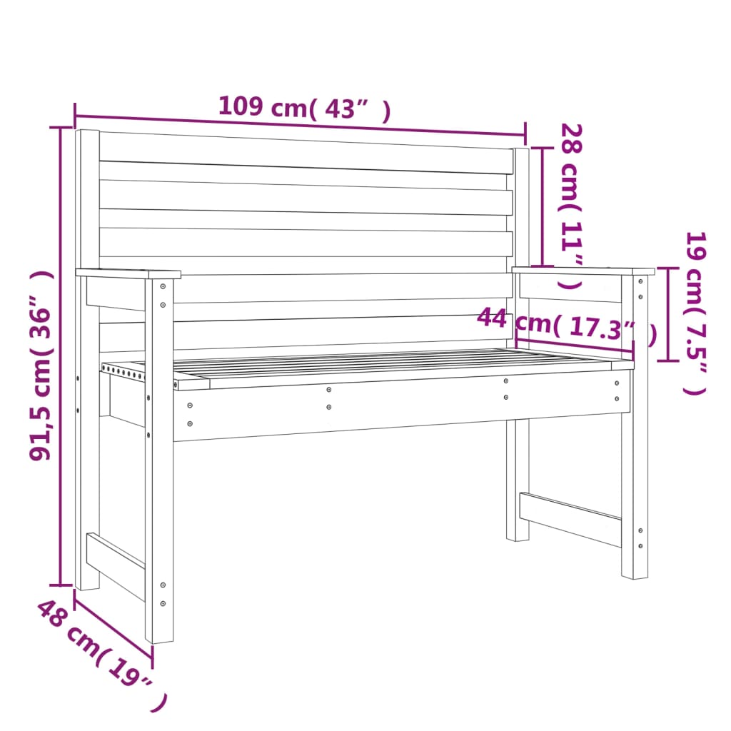 Gartenbank 109x48x91,5 cm massives Kiefernholz