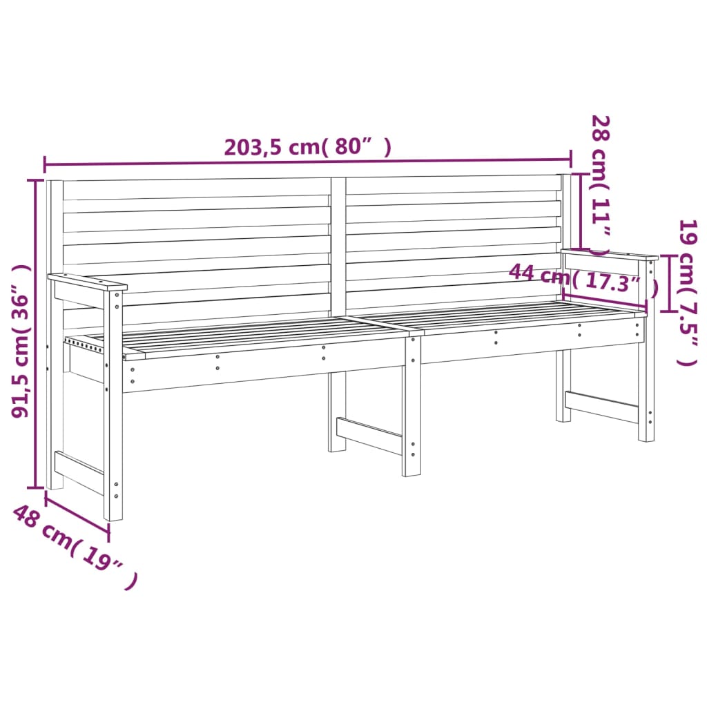 Garden bench 203.5x48x91.5 cm solid pine wood