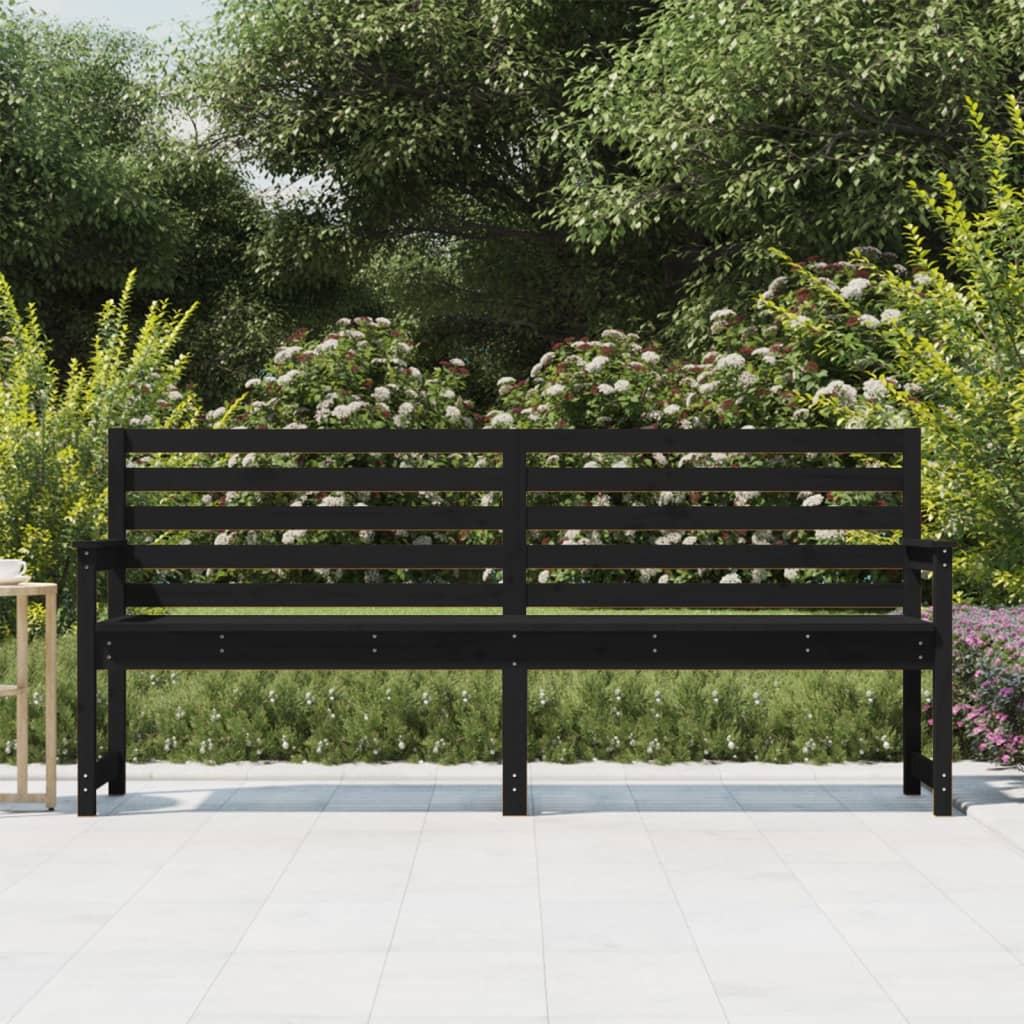 Banc de jardin noir 203,5x48x91,5 cm bois massif de pin