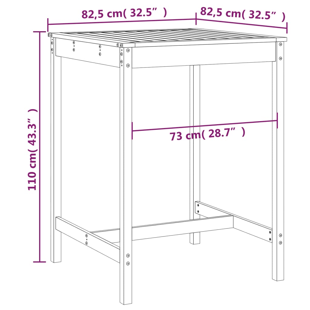 Table de jardin 82,5x82,5x110 cm bois massif de pin