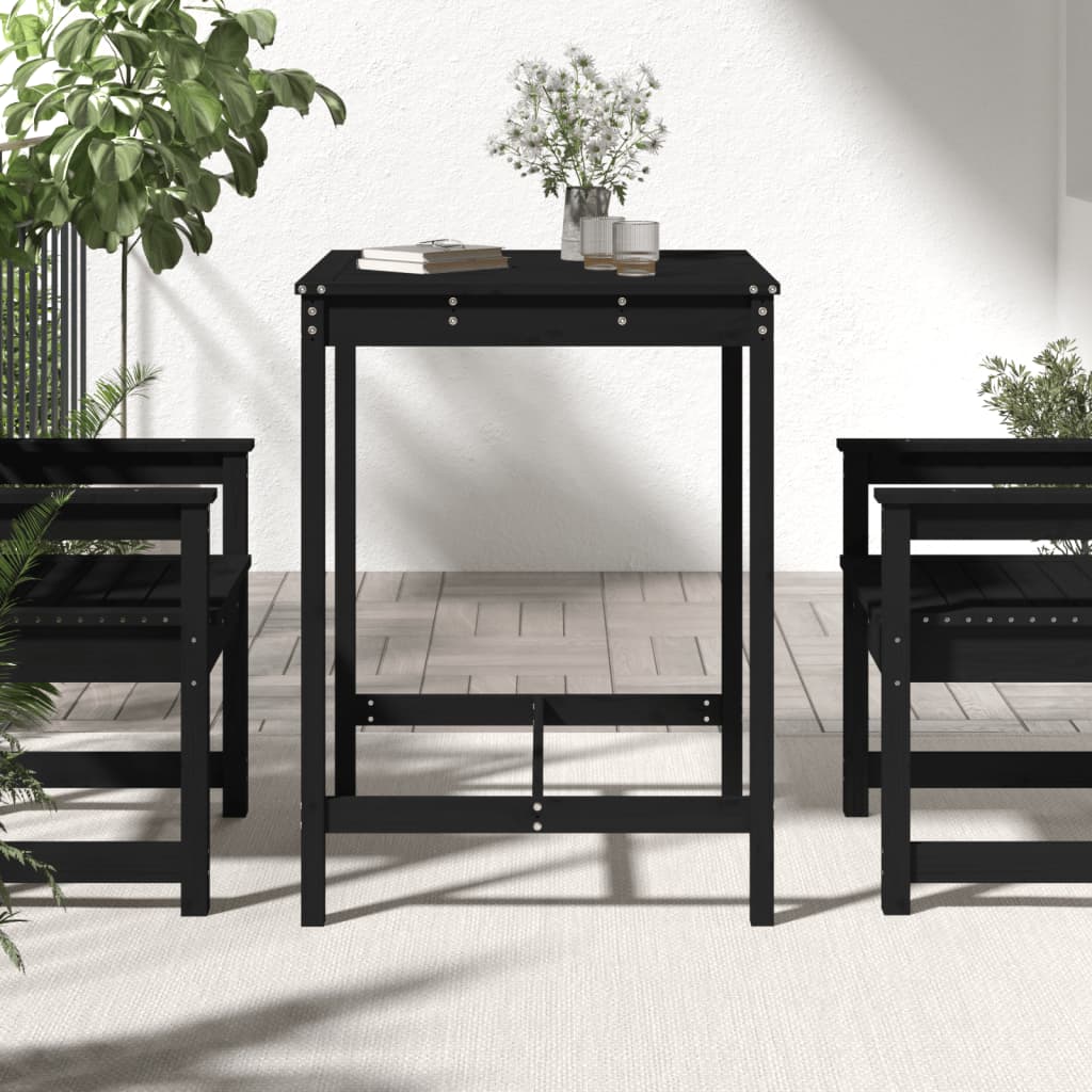 Black garden table 82.5x82.5x110 cm solid pine wood