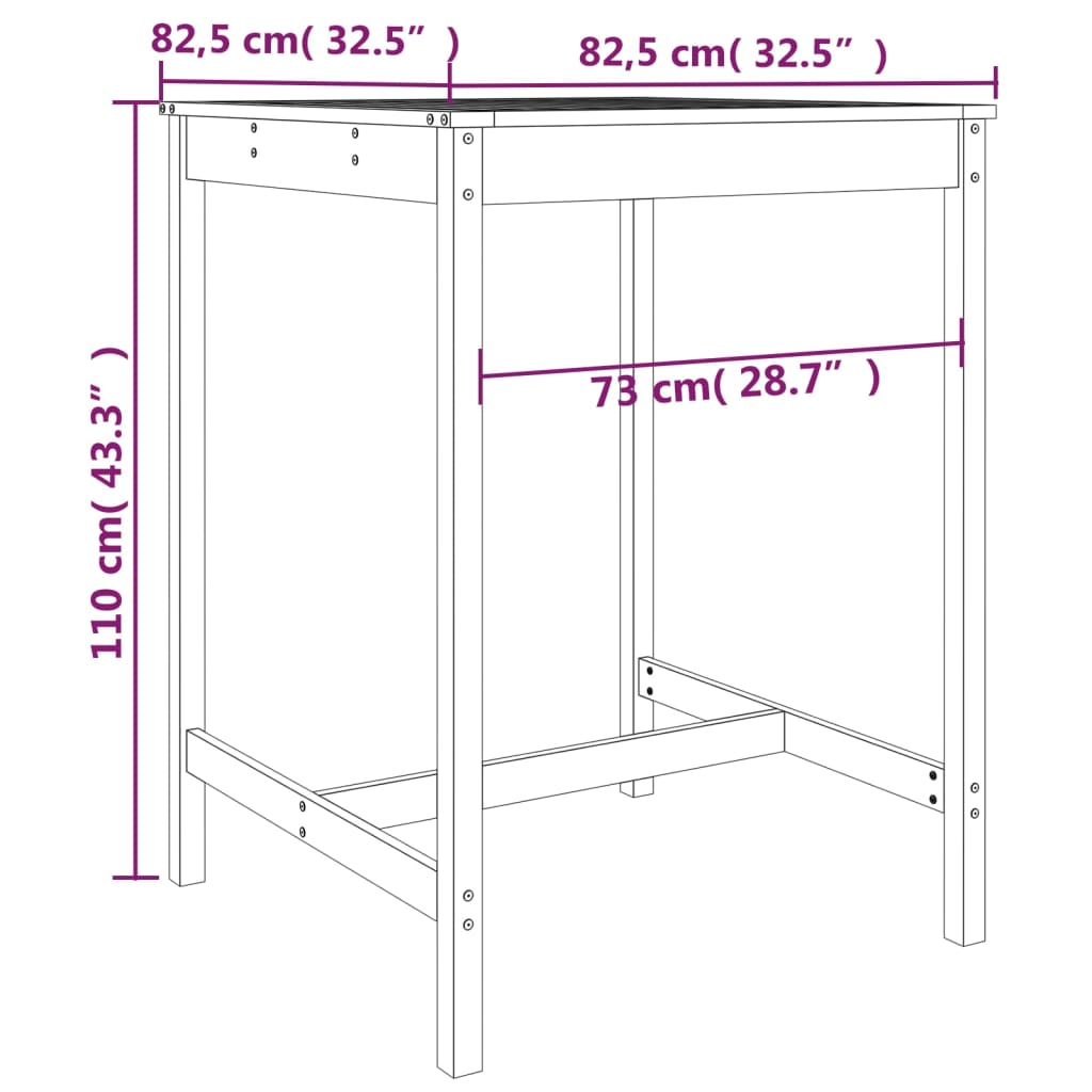 Table de jardin 82,5x82,5x110 cm bois massif de douglas