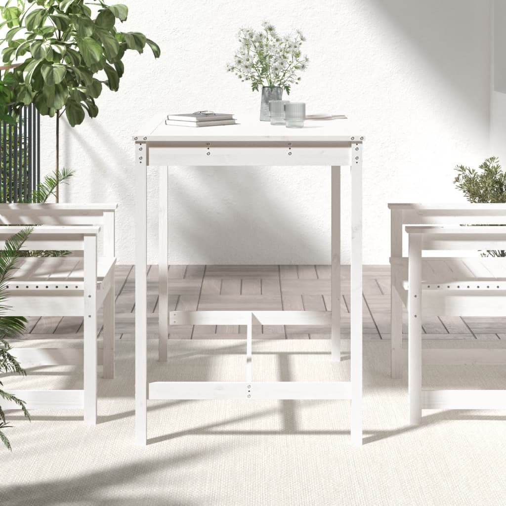 Table de jardin blanc 121x82,5x110 cm bois massif de pin