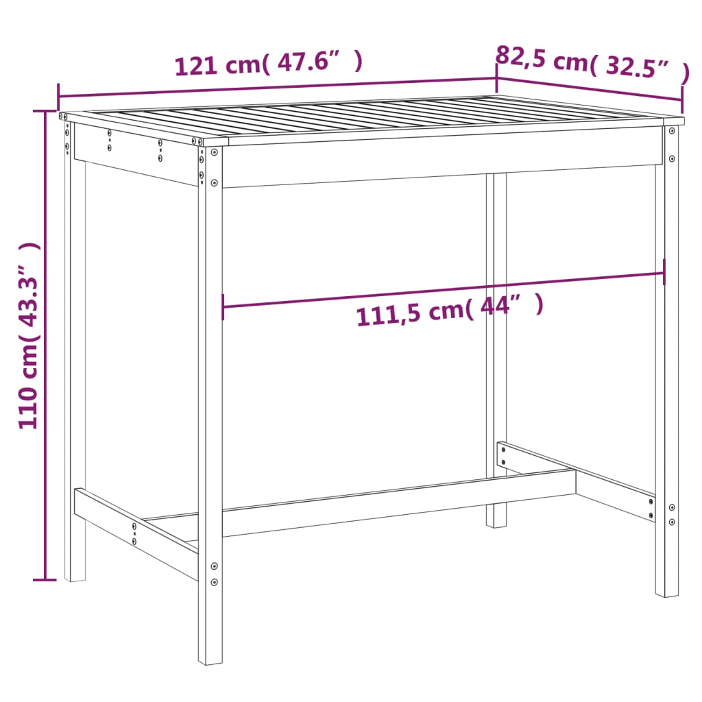 Table de jardin blanc 121x82,5x110 cm bois massif de pin