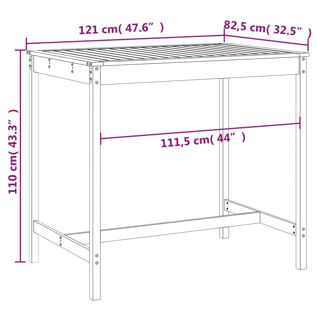 Table de jardin gris 121x82,5x110 cm bois massif de pin