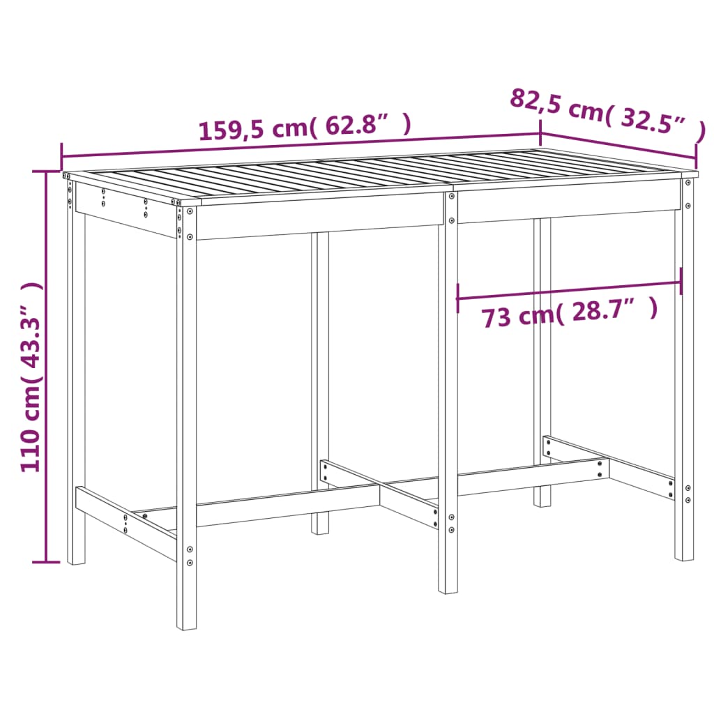 Table de jardin 159,5x82,5x110 cm bois massif de pin