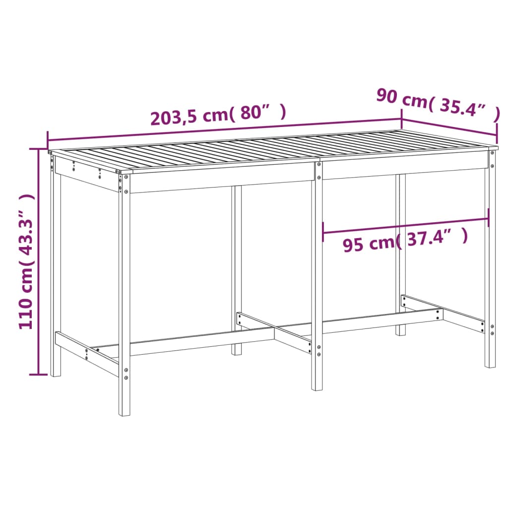 Table de jardin 203,5x90x110 cm bois massif de pin