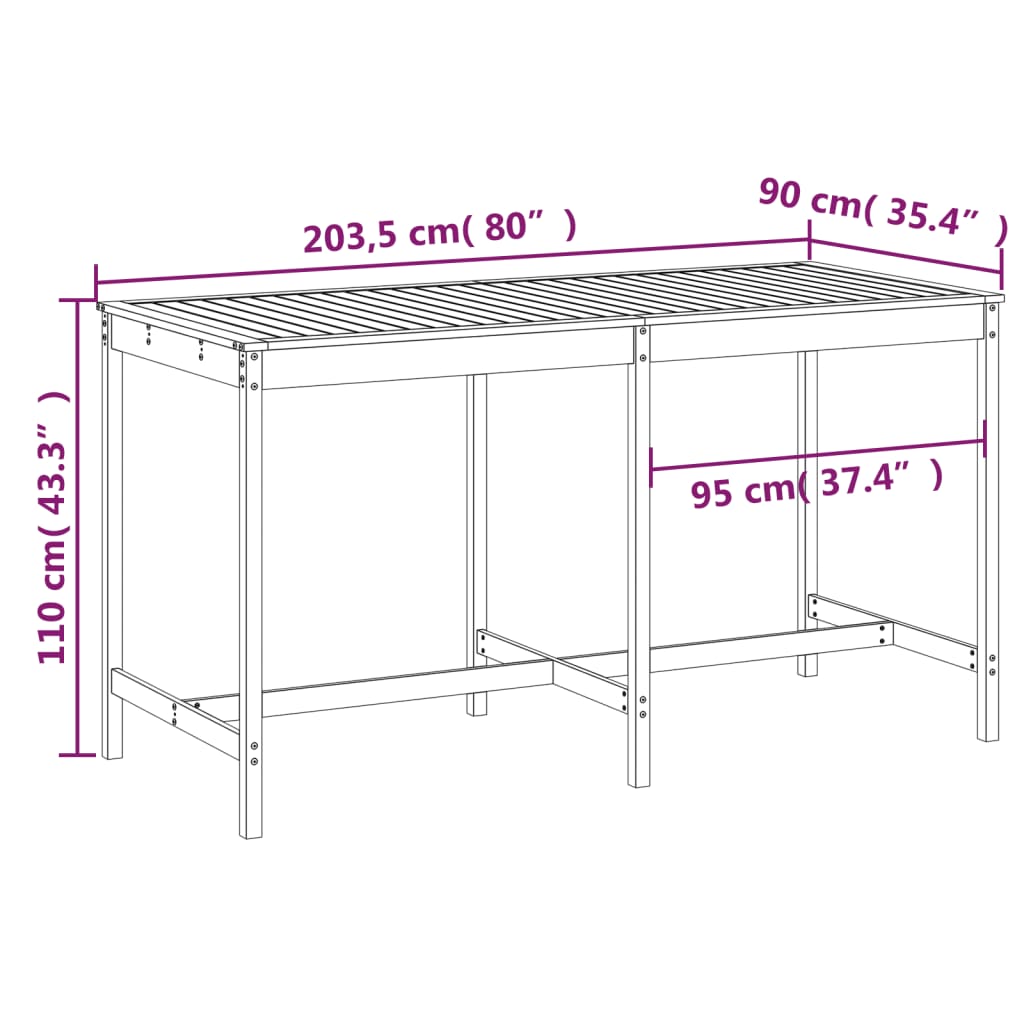 Table de jardin gris 203,5x90x110 cm bois massif de pin