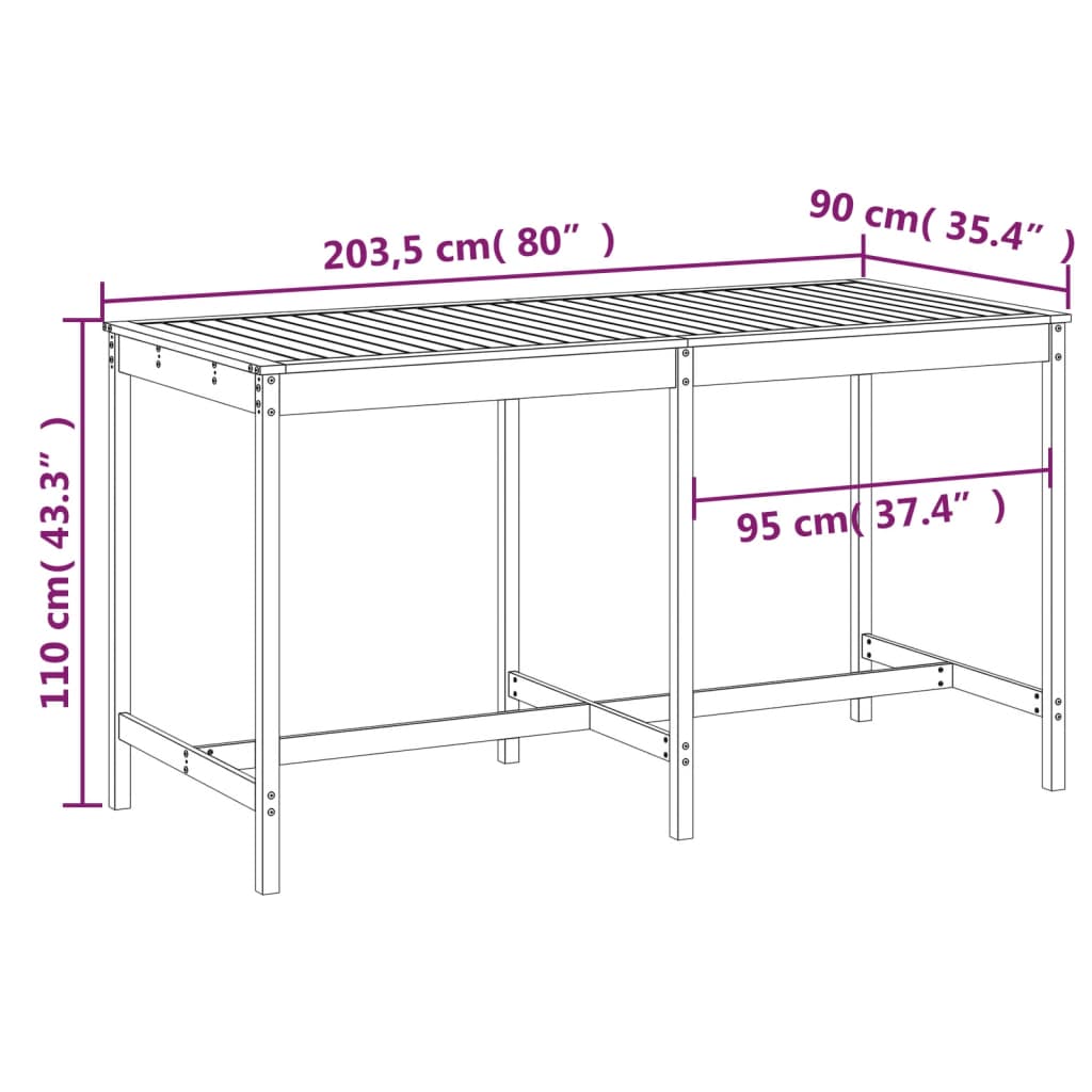 Table de jardin 203,5x90x110 cm bois massif de douglas