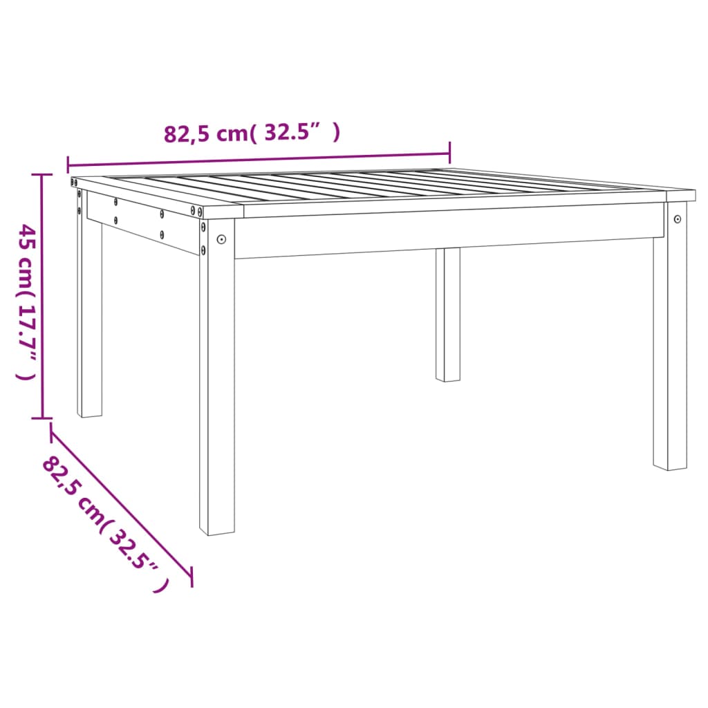 Table de jardin 82,5x82,5x45 cm bois massif de pin