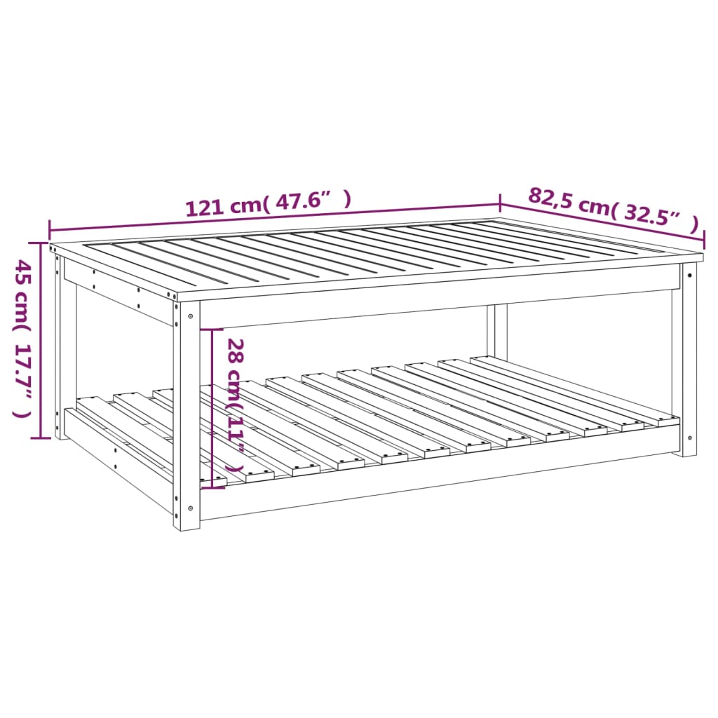 Table de jardin marron miel 121x82,5x45 cm bois massif de pin