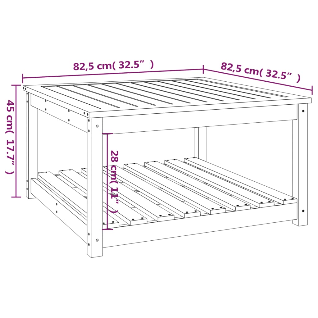 Table de jardin 82,5x82,5x45 cm bois massif de pin