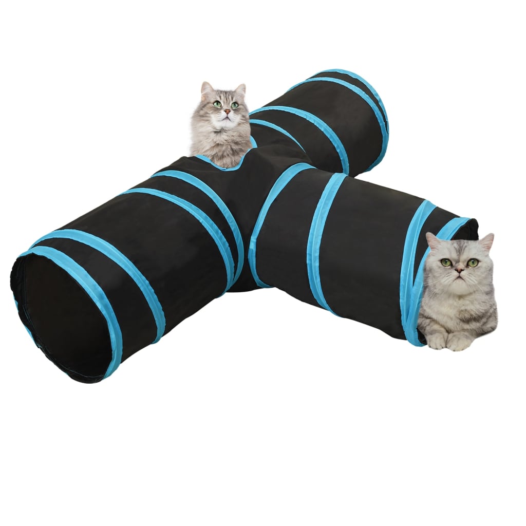 Tunnel pour chats à 3 voies Noir et bleu 90 cm Polyester