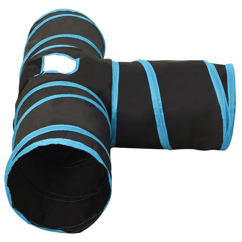 Tunnel pour chats à 3 voies Noir et bleu 90 cm Polyester