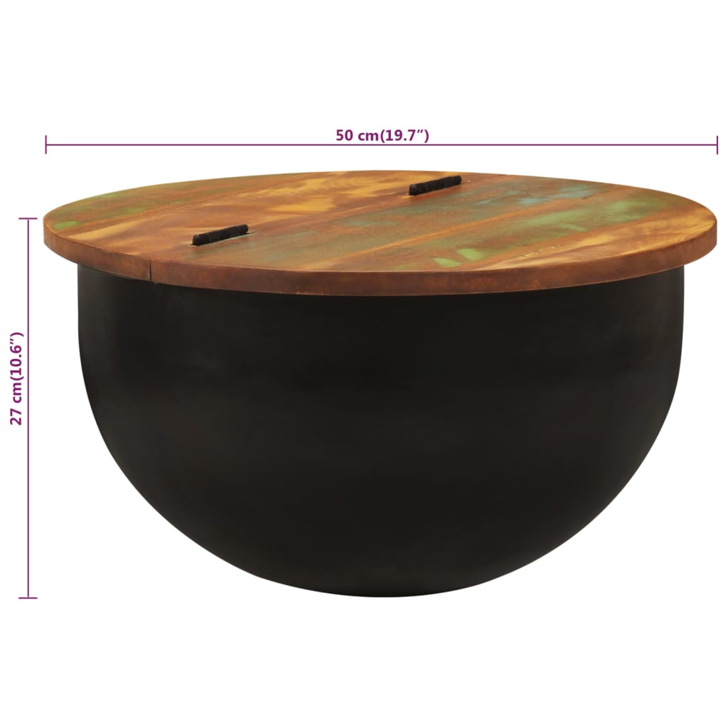 Table basse noir 50x27 cm bois de récupération massif