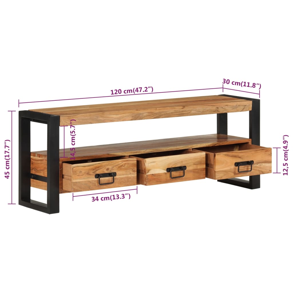 Meuble TV 120x30x45 cm bois d'acacia massif