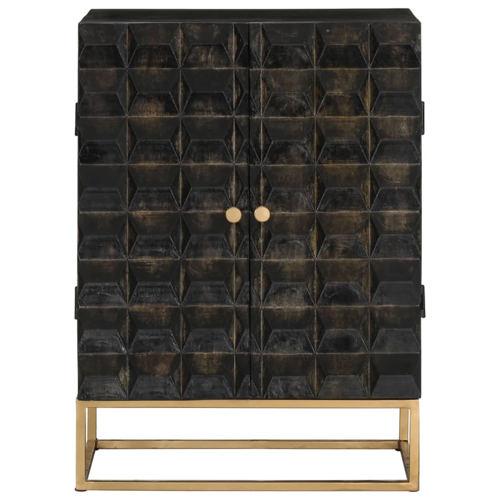 Buffet Noir 55x34x75 cm Bois massif de manguier et fer