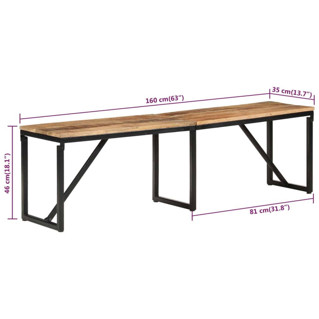 Banc 160x35x46 cm bois massif de manguier