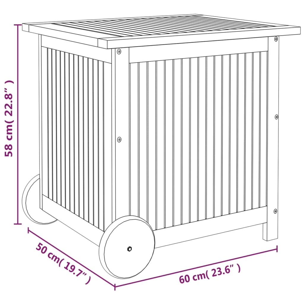 Garten-Aufbewahrungsbox mit Rollen 60x50x58 cm Akazienholz