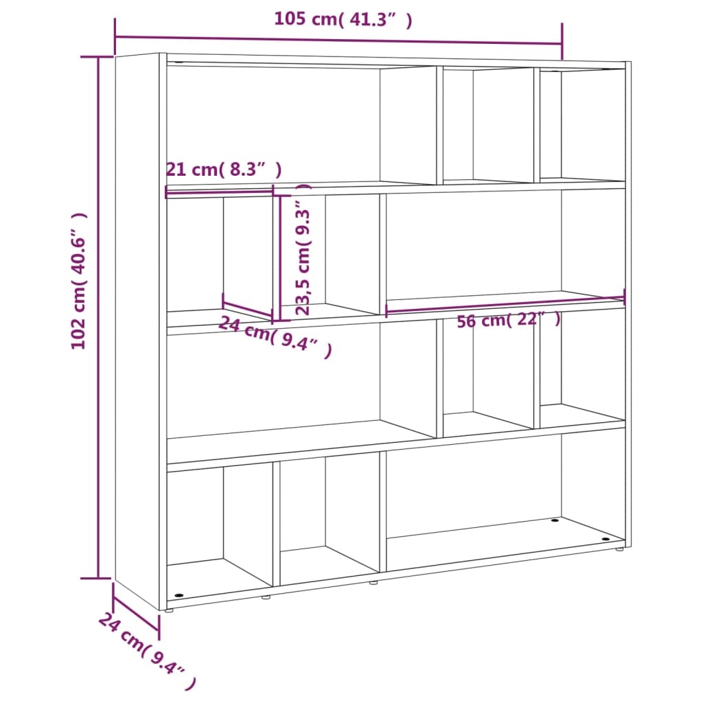 Bookcase/Partition wall Black 105x24x102 cm