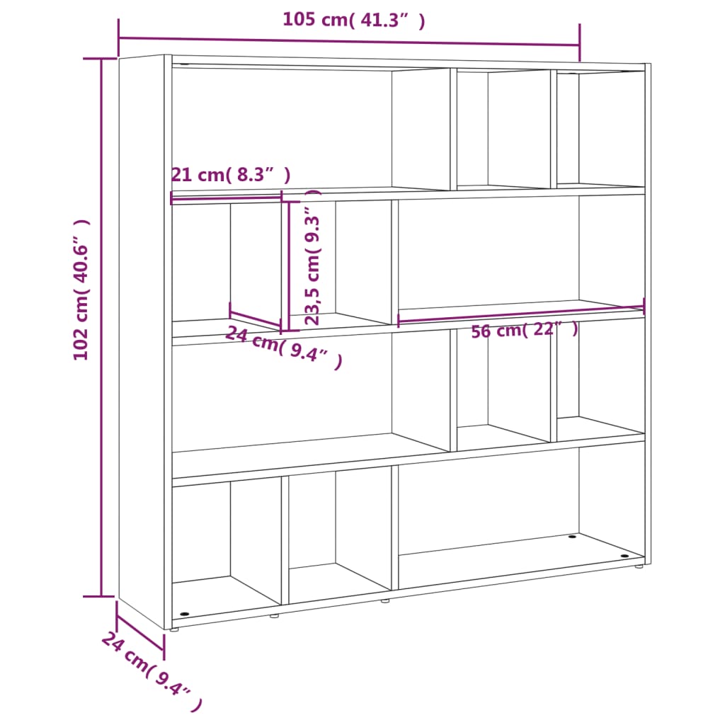 Bookcase/Room Divider Concrete Grey 105x24x102 cm