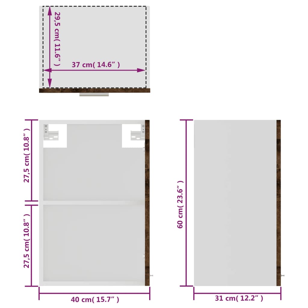 Armoire en verre suspendue Chêne fumé 40x31x60 cm