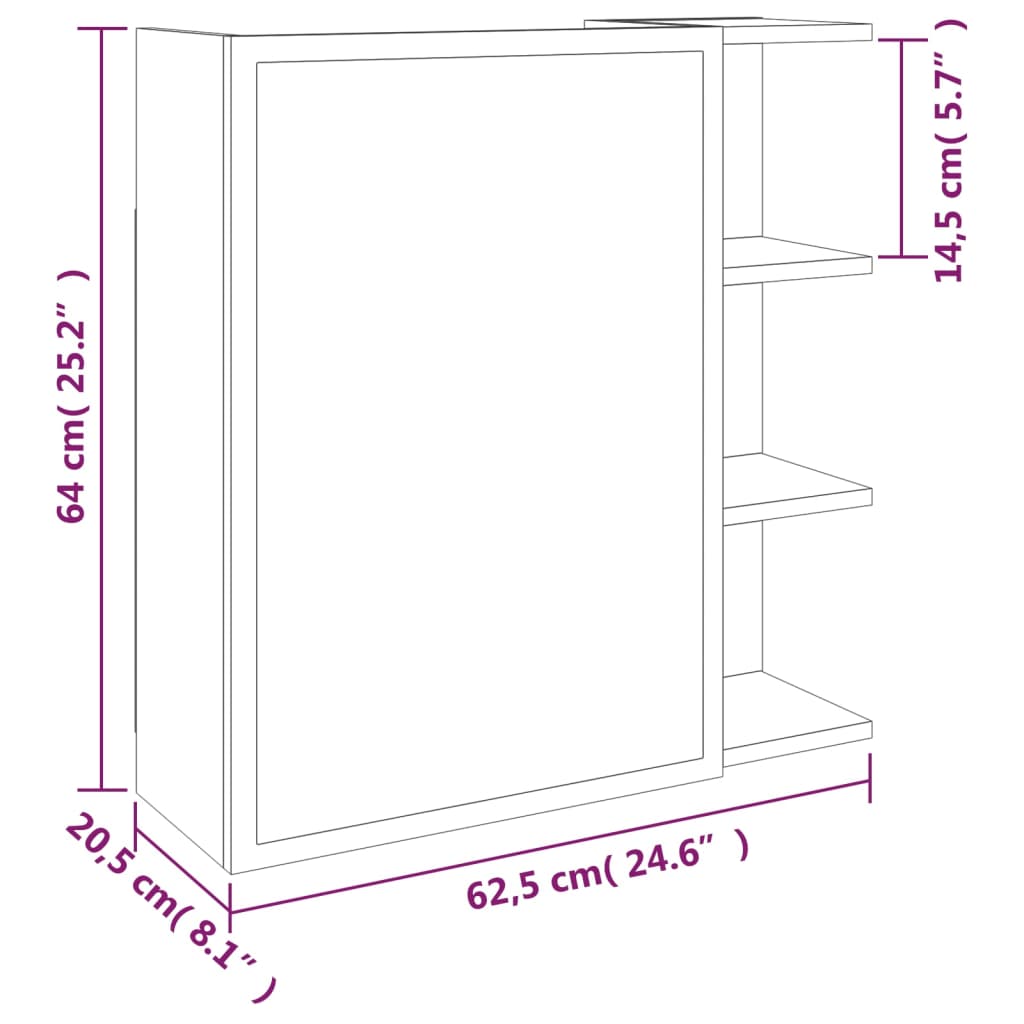 Sonoma gray bathroom mirror cabinet 62.5x20.5x64 cm