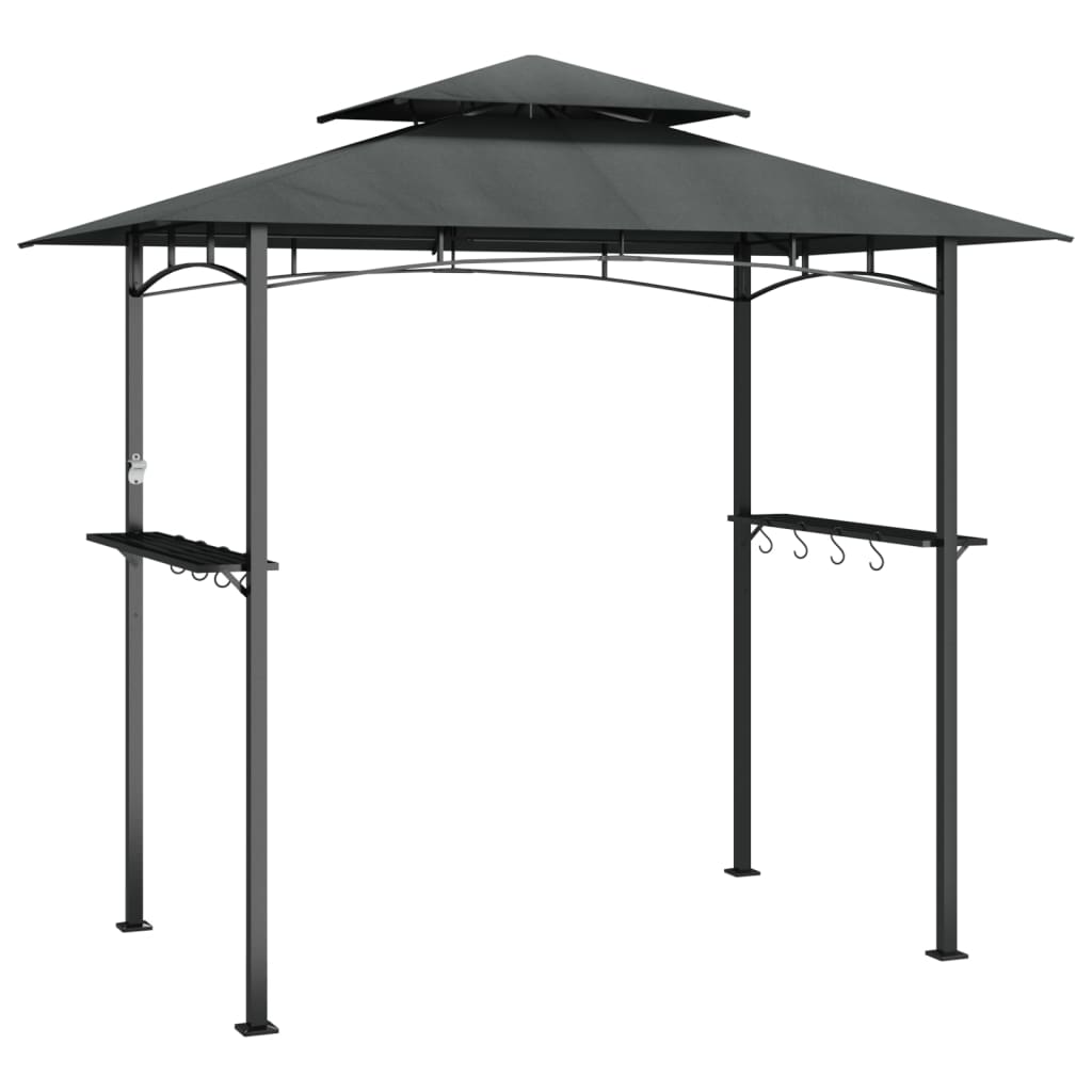 Gazebo BBQ et étagères latérales anthracite 240x150x243cm acier