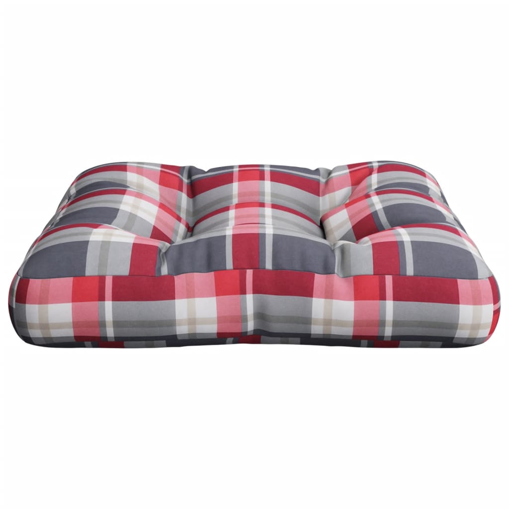 Coussin de palette motif à carreaux rouge 50x50x12 cm tissu