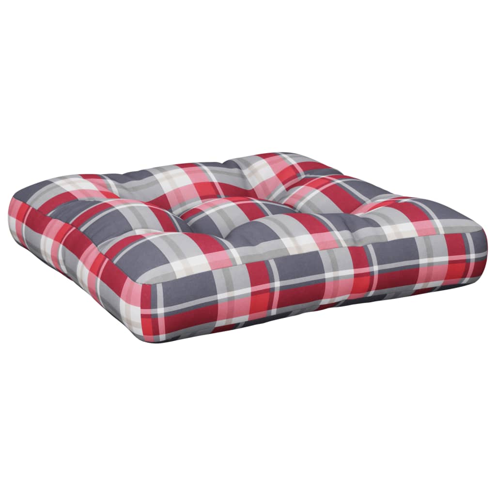 Coussin de palette motif à carreaux rouge 60x60x12 cm tissu