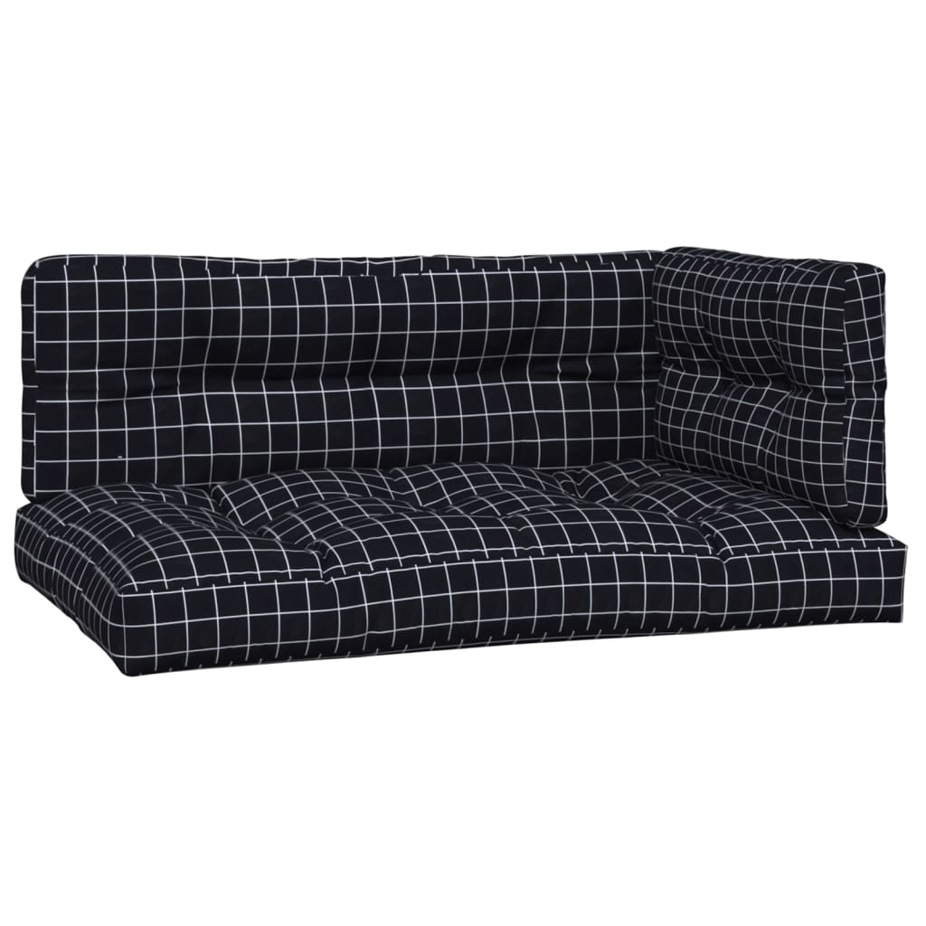 Coussins de palette lot de 3 motif à carreaux noir tissu